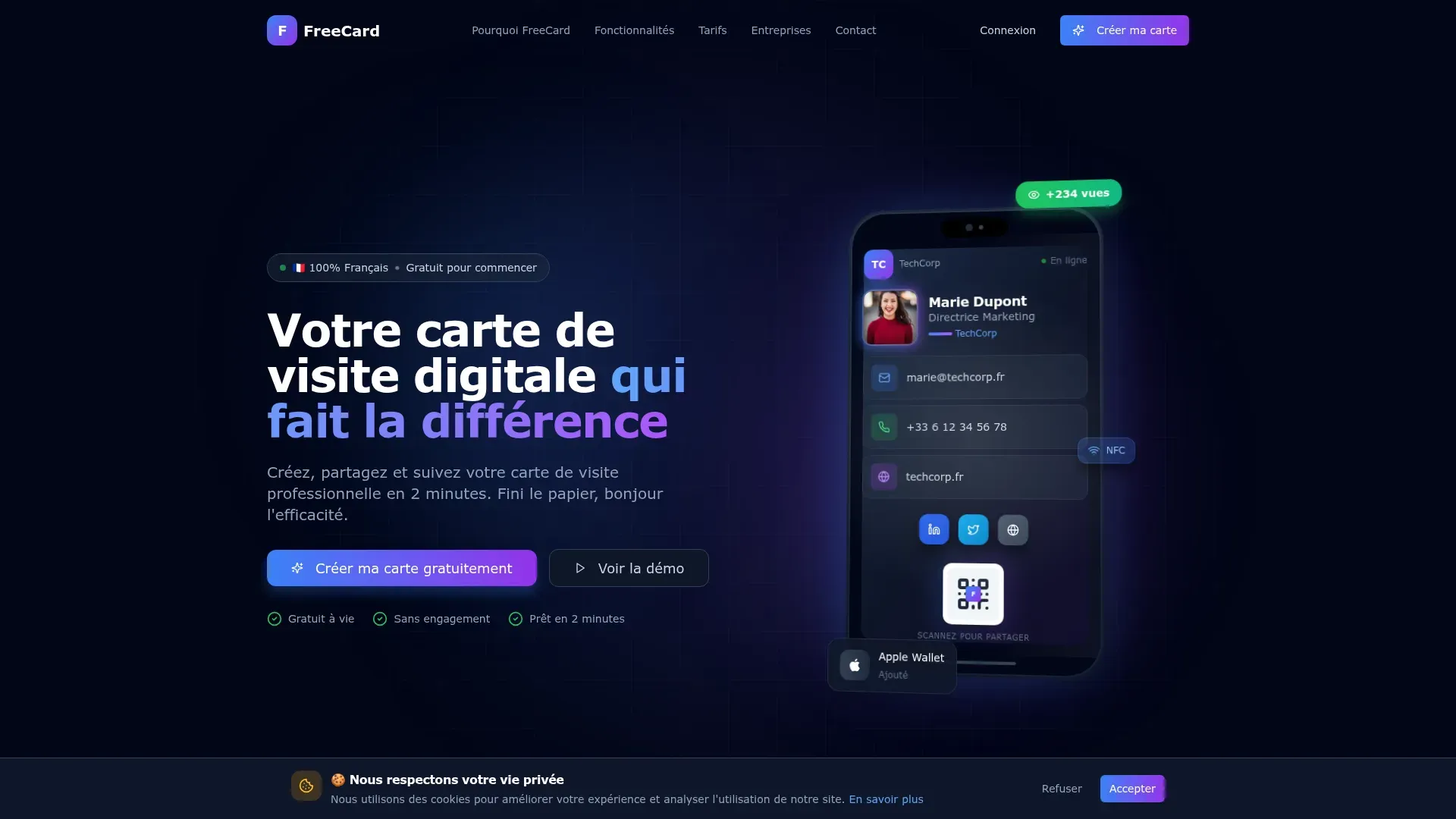 FreeCard - Projet Sites web réalisé par ideAI Lyon avec React, TypeScript, Tailwind CSS, Supabase