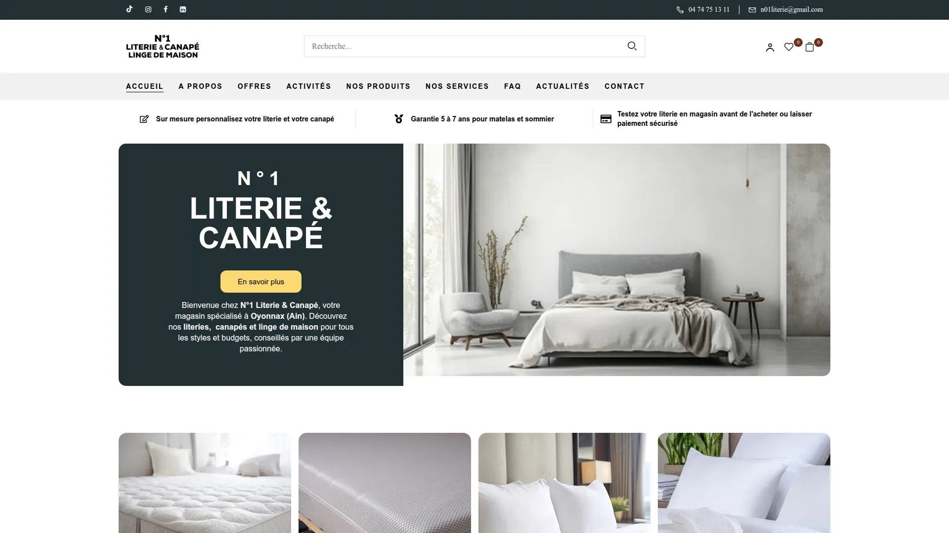 N°1 Literie & Canapé Oyonnax - Projet E-commerce réalisé par ideAI Lyon avec WooCommerce, WordPress, Responsive Design, SEO local